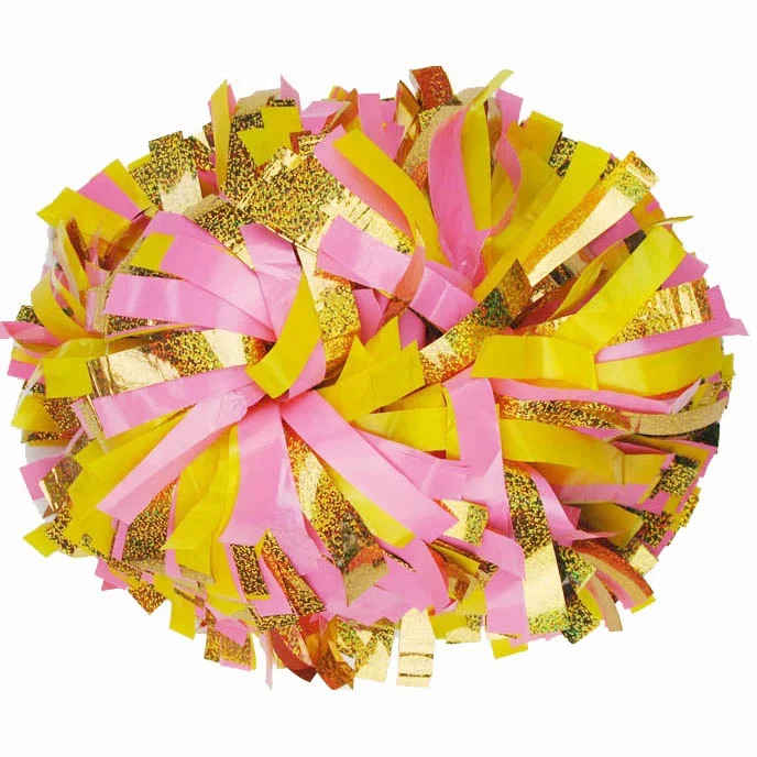 Pompons Cheerleading Feuille Métallique – Lot De 4, Rose & Or, 35 Cm, Poignée Confortable