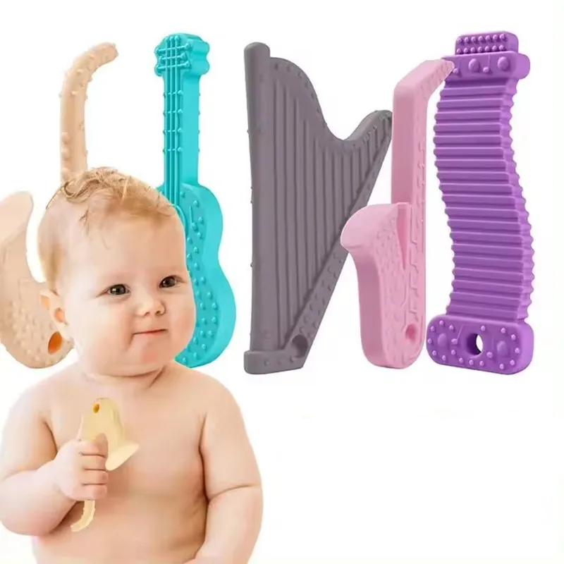 Baby Products BPA Free Musical Instrument Shaped Sensory 0-12 Months Baby Toys Silicone Teether Baby Teething Toy