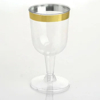 5oz Disposable Plastic Champagne Wedding Parties Toasting Flutes Cup Glass Glasses Gold Glitter with a Gold Rim