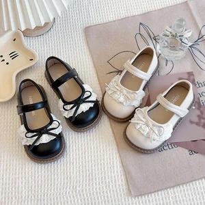 Children's Spring Autumn New Style Girls' Shoes Bow Pearl Princess Shoes Leather Casual Shoes Soft Bottom Bow Knot Shoes