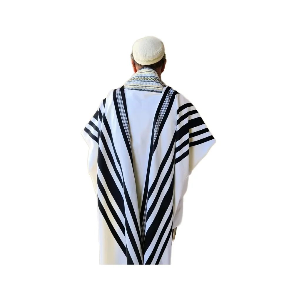 Jewish Non-Slip Wool Prayer Shawl Kosher Certified Anti-Slip Wool Tallit in White Textured Scarf