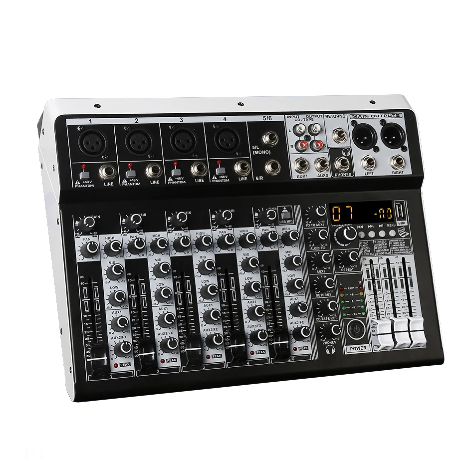Professional 6-Channel Mini Audio Sound Mixer DJ Controller Metal Recording Network Live Stream Karaoke Console