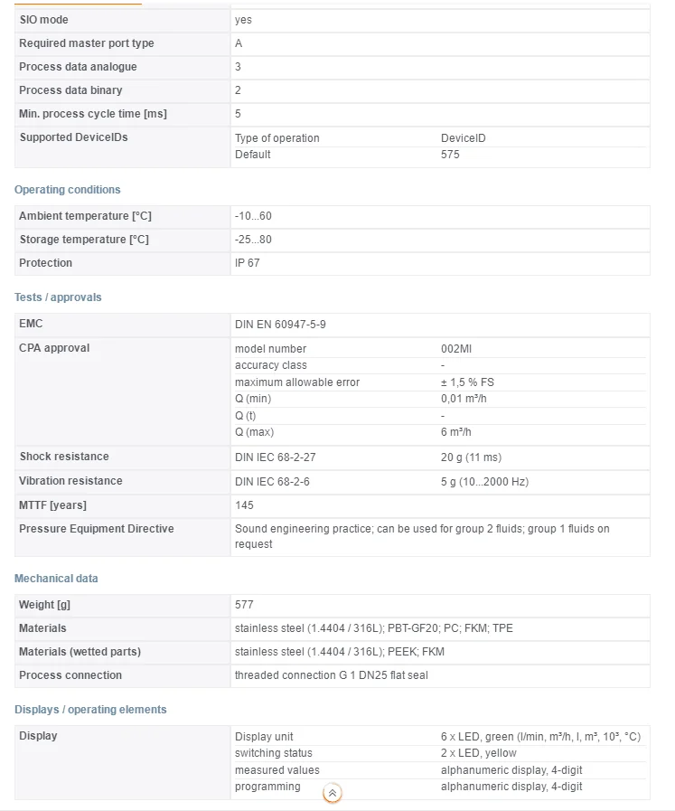 Ifm Flowmeter Sm8000 Flow Meter