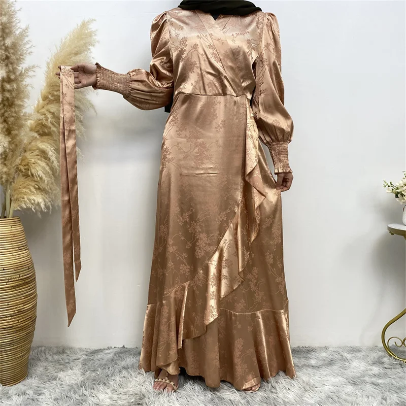 rose gold dress with hijab Rose Gold Lace Wrap Abaya Dress – OnlyModest