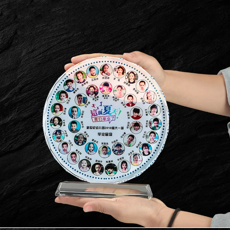 Customized 120-200mm Crystal Glass Photo Frame Popular Design with 4C Printing & Engraving for Trophies Medals & Plaques