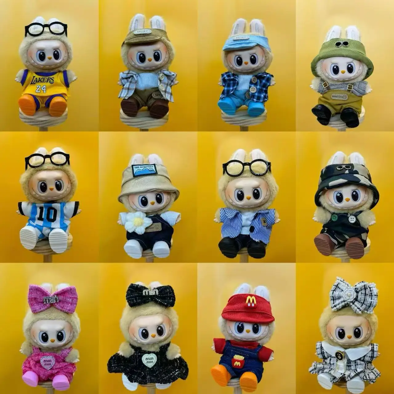 Labubu First Second Generation Sitting Party Doll Clothes Soft Toy Plastic Porcelain Plush Material for Decoration Elegant Style