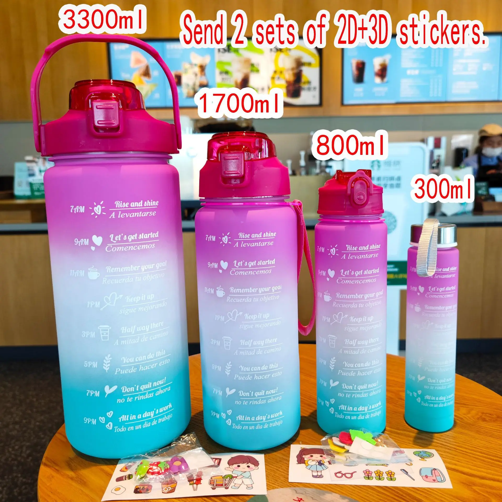 Custom 4 PCS in 1 Set 3.3L Gradient Color Motivational Hiking Water Bottle  with Straw Lid Large Capacity - China Mug and Ceramic Mug price