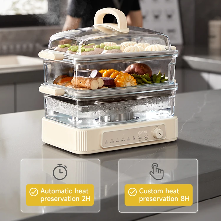 Factory Steamer Foldable Electric Digital Timer Control Mini Steam Cooker 3 Layer Food Steamer