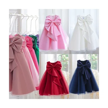 8 colors Custom Little Girl Party Princess Birthday Dress Pageant Children's first PROM dress Decal big bow dress