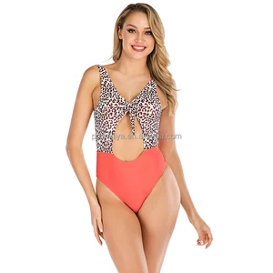Leopard Print Sheer Pink High Waist Asian Junior Beach Bikini One Piece Padded Push-Up Full Body Swimwear for Hot Girls