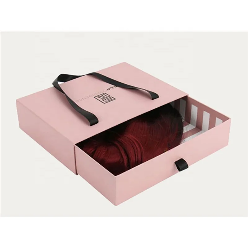 Free Sample Luxury Drawer Sliding Cardboard weave bundle wig Packaging Box