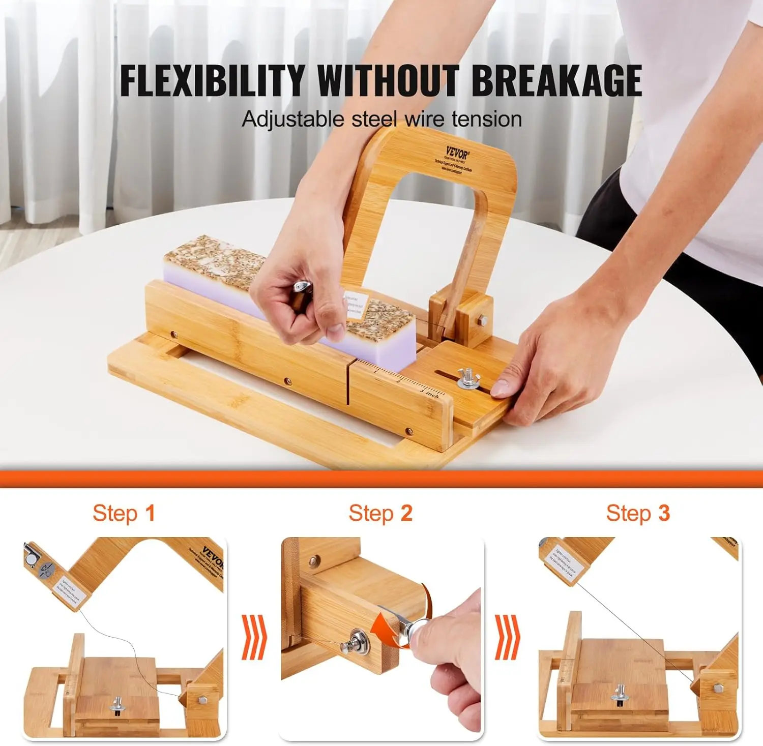 Soap Cutter Bamboo Soap Slicer with Adjustable Stainless Steel Wire, Multi Handmade Soap Wire Cutter DIY Making Cutting Tool