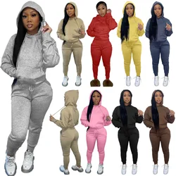 High Quality Fall 2021 Women Clothes Crop Top Hoodie Drawstring Trousers Jogging Jogger Sweatsuit Sweatpants And Hoodie Set