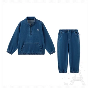 Custom Winter Denim Clothing Sets for Boys Casual Solid Pattern with Zipper Personalized Style and Customized Logo