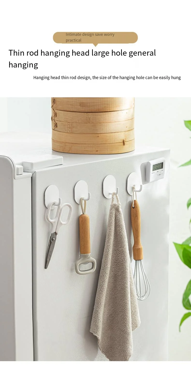 Refrigerator stainless steel magnetic hook Kitchen storage non-punching magnet strong suction cloth single hook 2 sets details