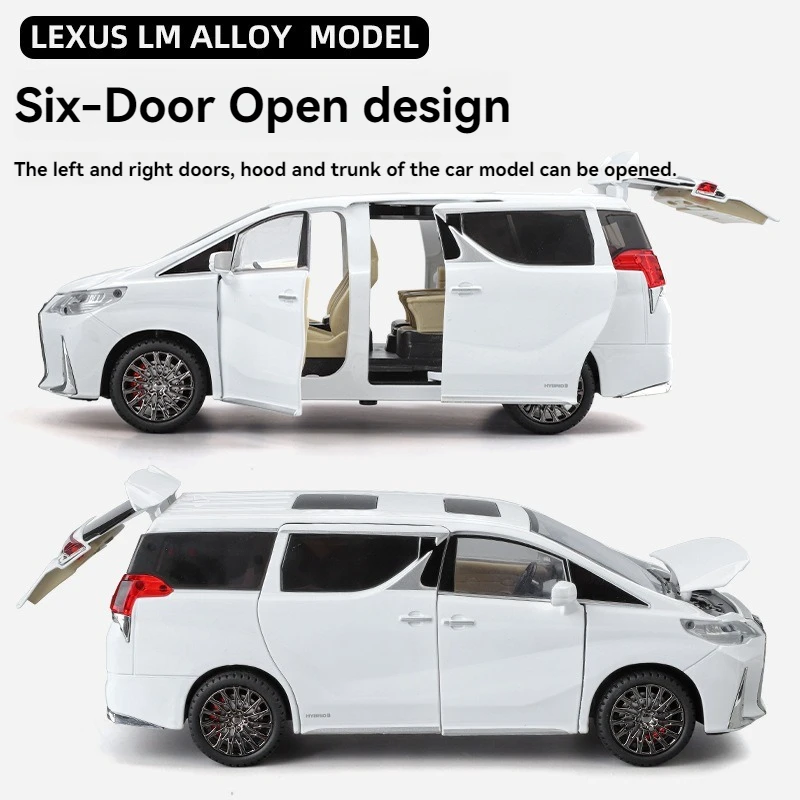 Diecast Model Car 1:24 Lexus LM300 with Key with Sound and Light Pullback Metal Car Model Toys Ornament Decorate Supercar Model