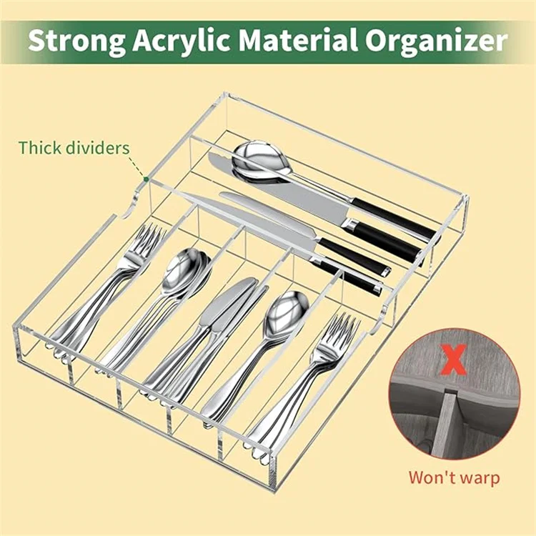 Expandable Kitchen Drawer Organizer for Flatware and Utensils,Clear Acrylic Adjustable Silverware Tray for Drawer,Office