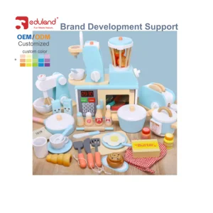EDULAND Hot New Wooden Bread Maker Mixer Mini Kitchen Toy Set for Girls Indoor Play Educational Game Toy Preschool Kid's Toy