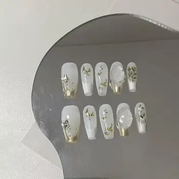 Custom Logo Short Almond Square Artificial  Nails Press on Wholesale Soft Gel Handmade French Tip Press on Nails Kit