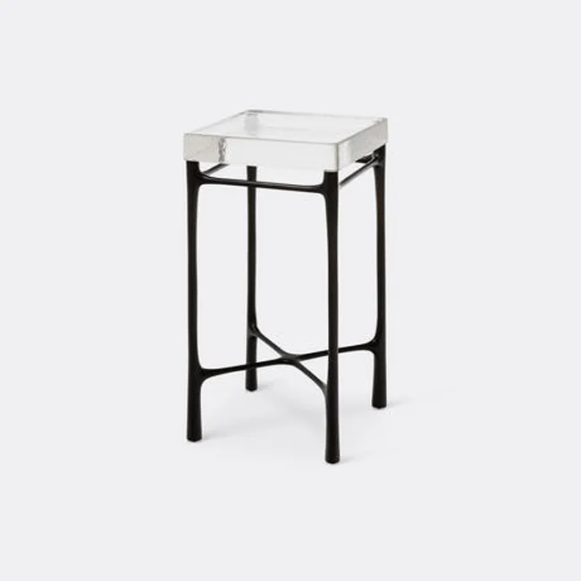 Stainless steel base square cast glass side table