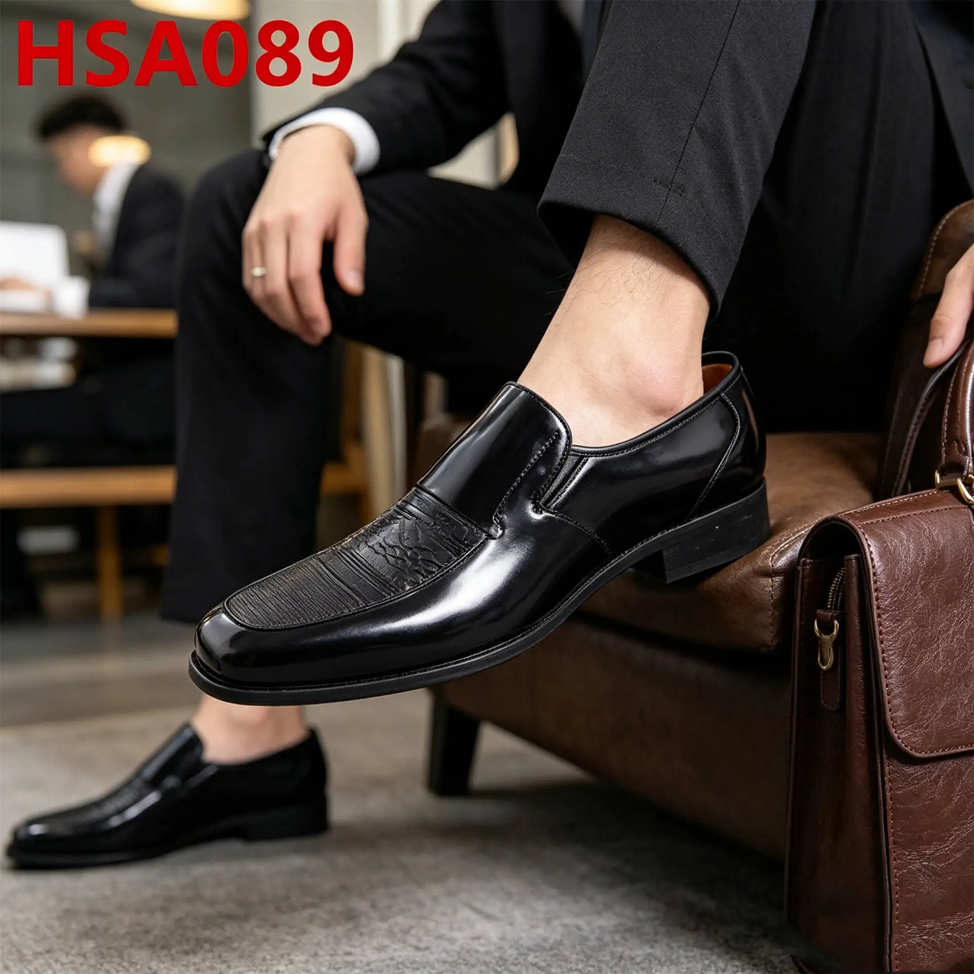 ZYF, Scarpe da uomo eleganti pronte all'uso per funzionari pubblici, con punta quadrata, scarpe da ufficio antipiega nere, scarpe da lavoro HSA089