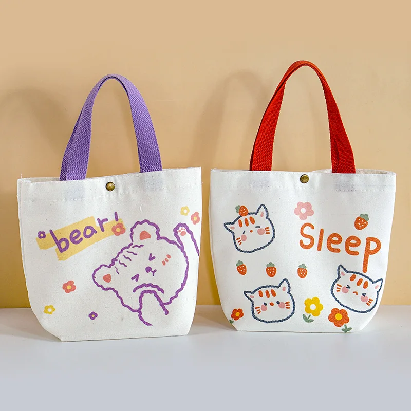 Mini Canvas Tote Bag Custom Printing Pattern Reusable Shopping Bag with Button for Promotional Gift