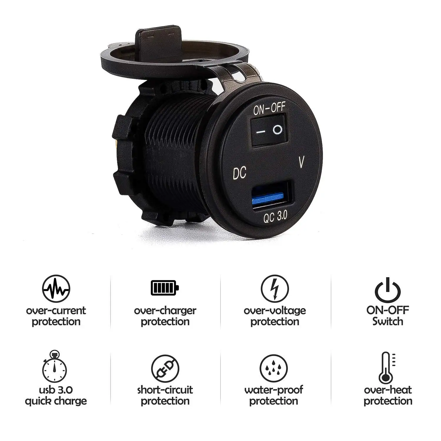 Qc3.0 Fast Usb Charger Socket 12v/24v Power Socket Adapter With Switch