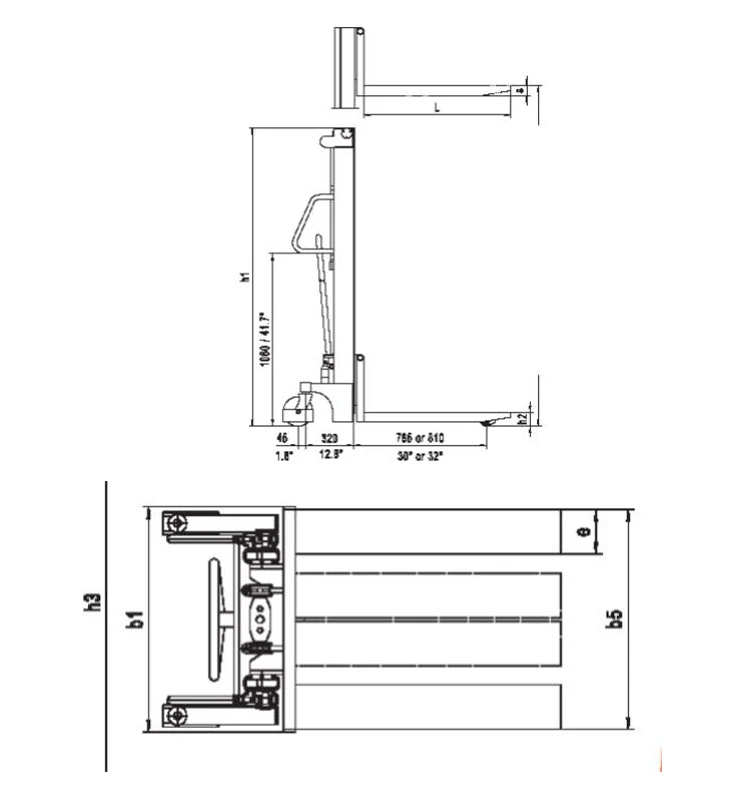 1500kg Weight 1600mm Height Total Lifter Pallet Stacker Manual Hand ...