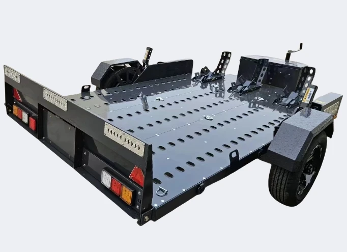 Self  Tipping Remote Control Loading Ramp Ribbed Steel Floor Small Motorbike Trailer