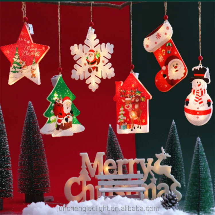 Stars Bells Angel Deer Xmas Tree DIY Kids hang Decor LED Fairy