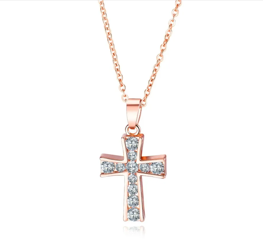 Gold Crystal Diamond Crucifix Cross 
