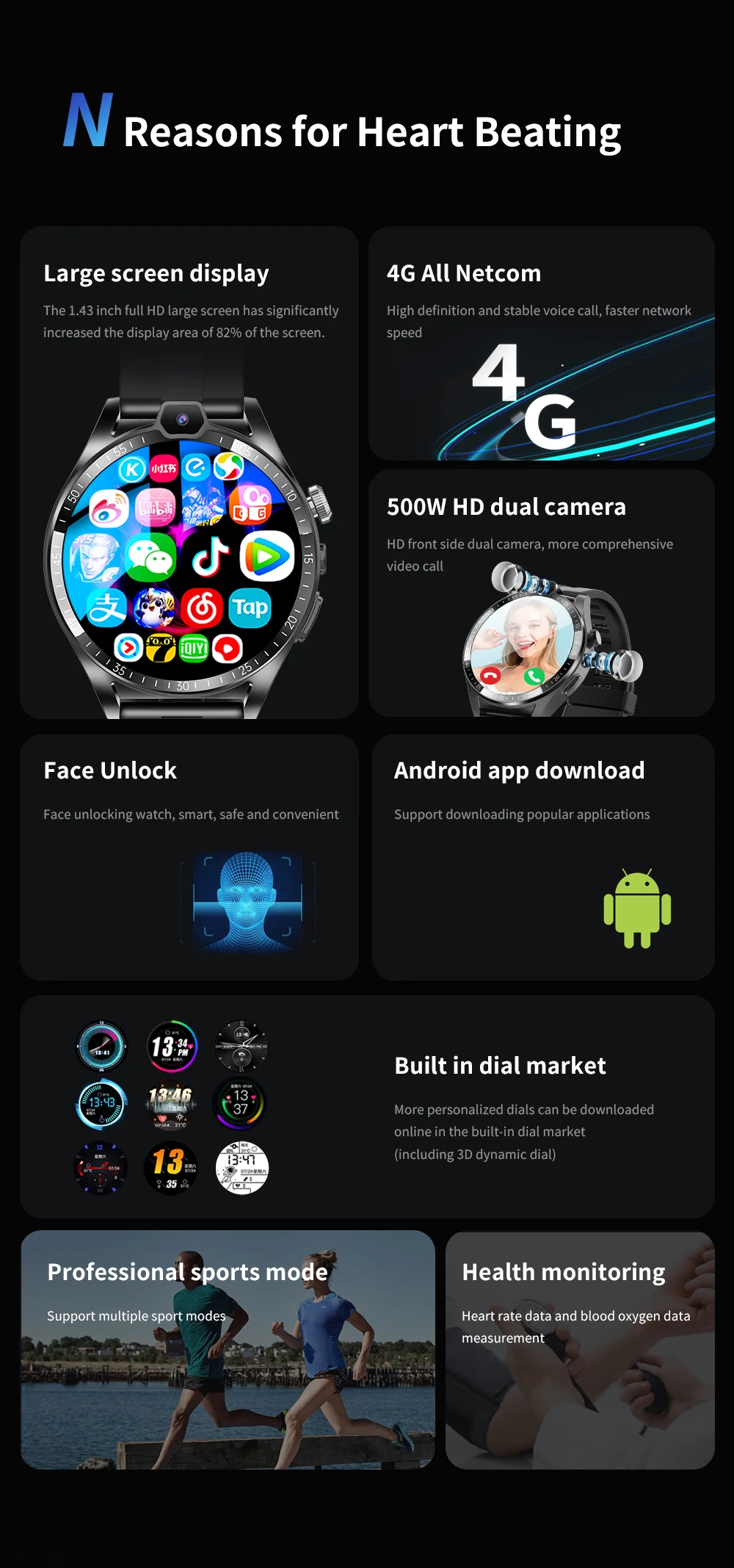 High Quality L01 Smart Watch 4g Sim Card Android Hd Touch Screen Wifi