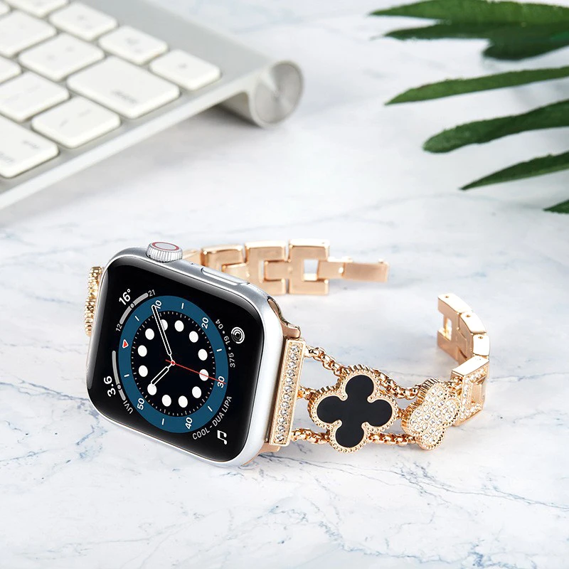 Metal Strap for Apple Watch 8 7 41mm 45mm 6 5 4 SE 44mm 40mm Women Metal Diamond Stainless Steel Wristband for iWatch 3 42mm 38m