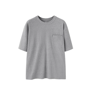 ZewuMen's 2025 Spring/Summer New Fashion Brand T-Shirt 100% Cotton Heavy Hemp Knitted Loose Short Sleeve Solid Blank Rivet