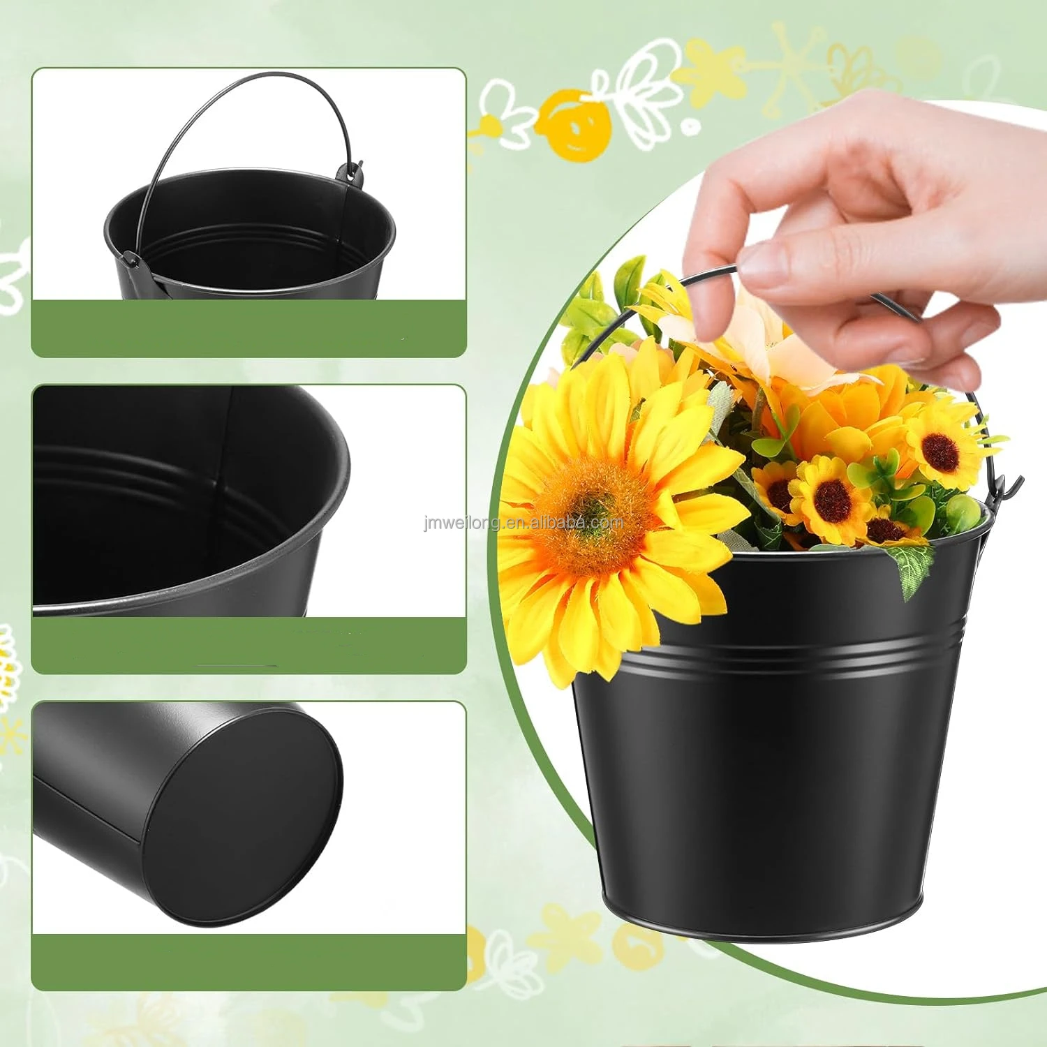 Metal Buckets With Handle Mini Small Iron Flower Pots Plant Basket Metallic Pails For Party