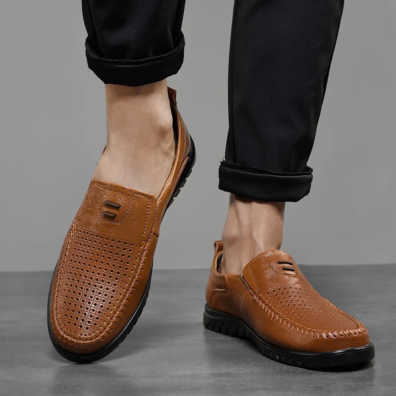 Men's Leather Casual Shoes Comfortable Handmade Loafers Lightweight Walking Driving Shoes Plus Size Men's Outdoor Sneakers Shoes