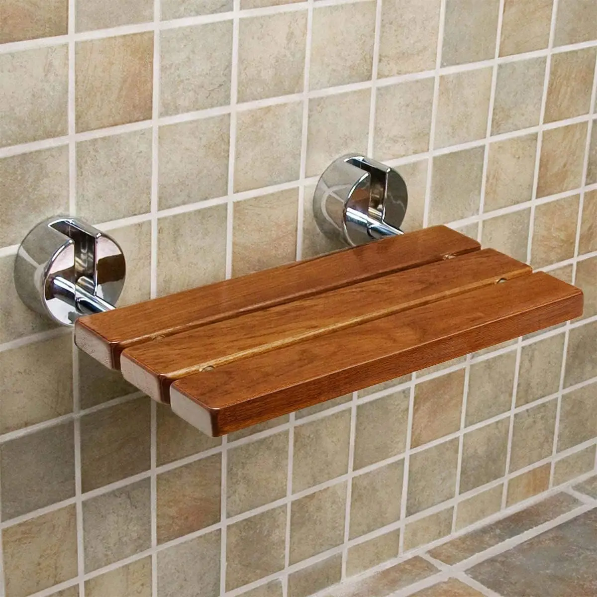 product modern folding teak shower seat stool wall mounted fold down bench for bathroom kitchen bedroom living room-6