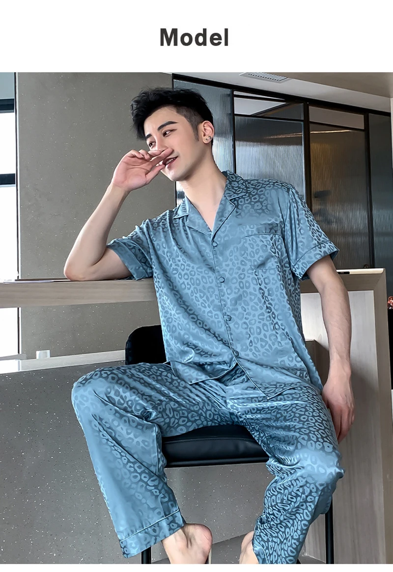 July's Song Summer Leopard Couple Sleepwear Manica Corta Pantaloni Lunghi  Pigiama Abito Ice Silk Donna Pigiami Uomo Taglie Forti Pigiama - Buy Estate  Paio Di Leopardo Degli Indumenti Da Notte,Abito Pigiama Pantaloni