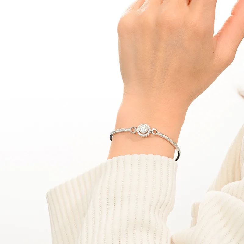 【HYERES LOR】25SS★ Silver Moissanite Accent Slim Bangle Serenty 2mm D Color Moissanite Bangle For Women Man 100