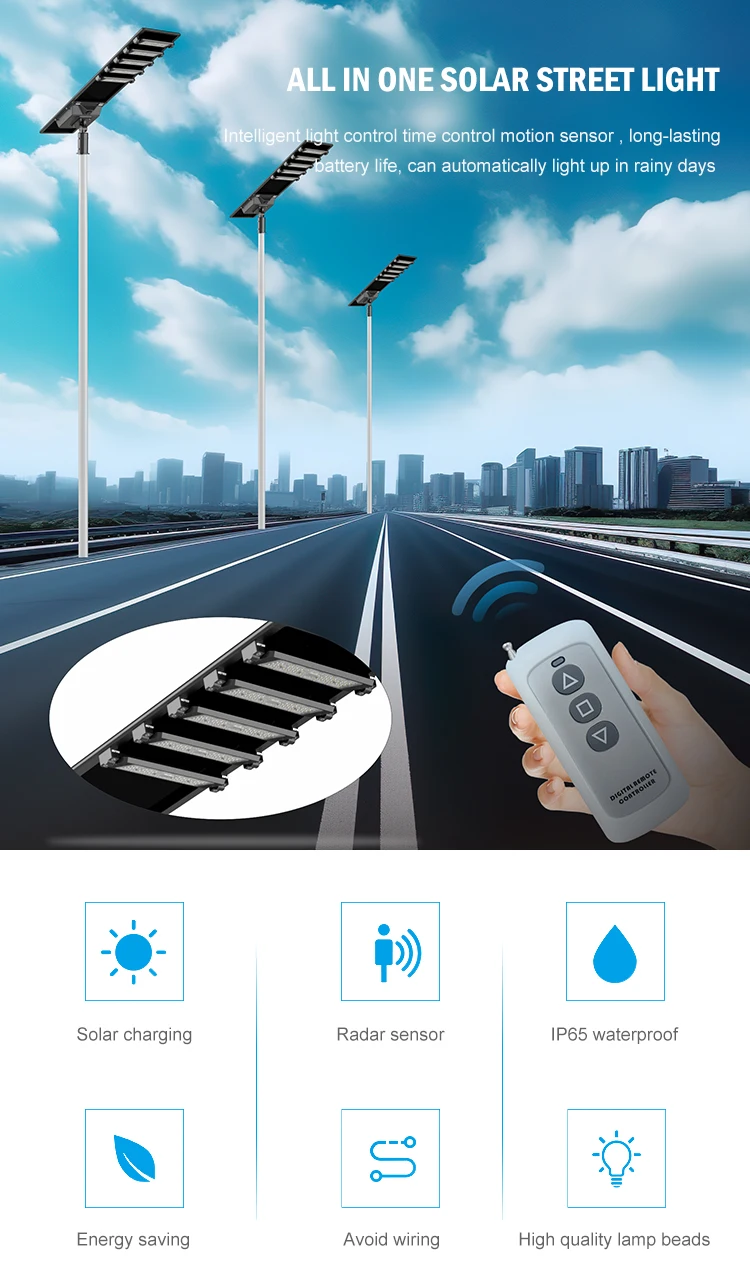 Outdoor Lighting Waterproof Ip65 Energy Saving 100w 150w 200w 250w All In One Integrated Led Solar Street Light