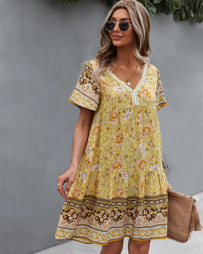 Women's Floral Wrap Maxi Dresses Short 
