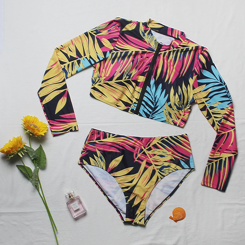 2022 New Design DAMO Plus Size Surfing Suit Long Sleeve Swim Top Tropical Summer Sauna Wear Girls Swimwear