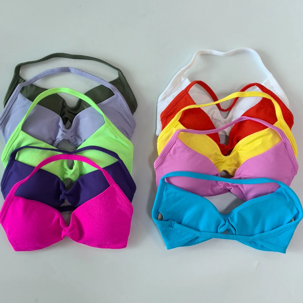 High Elastic Seamless Yoga Halter Vest Sports Bra Solid Fitness Long Pants Camisole Set 