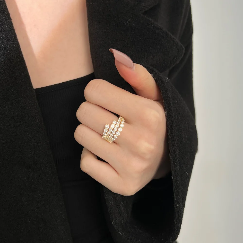 S925 Sterling Silver Niche Ins Fashion Light Luxury Rattan Wrap Women's Snake-Shaped Ring Lab Diamond Silver Fine Ring