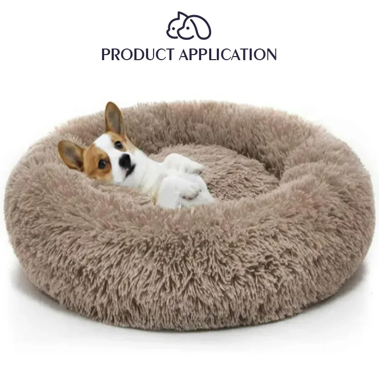 Wholesale Custom Luxury Plush Fluffy Large Donut Pet Bed Dog Beds Round