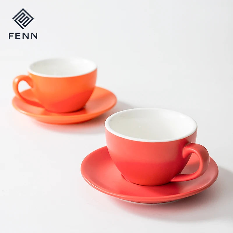 FENN exquisite glossy colorful cheap tea coffee cups and saucers / ceramic cup and saucer set for coffee shop