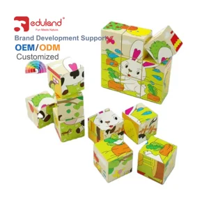 Wooden Animal Activity Cube Construction Puzzle Educational Toy for Kids