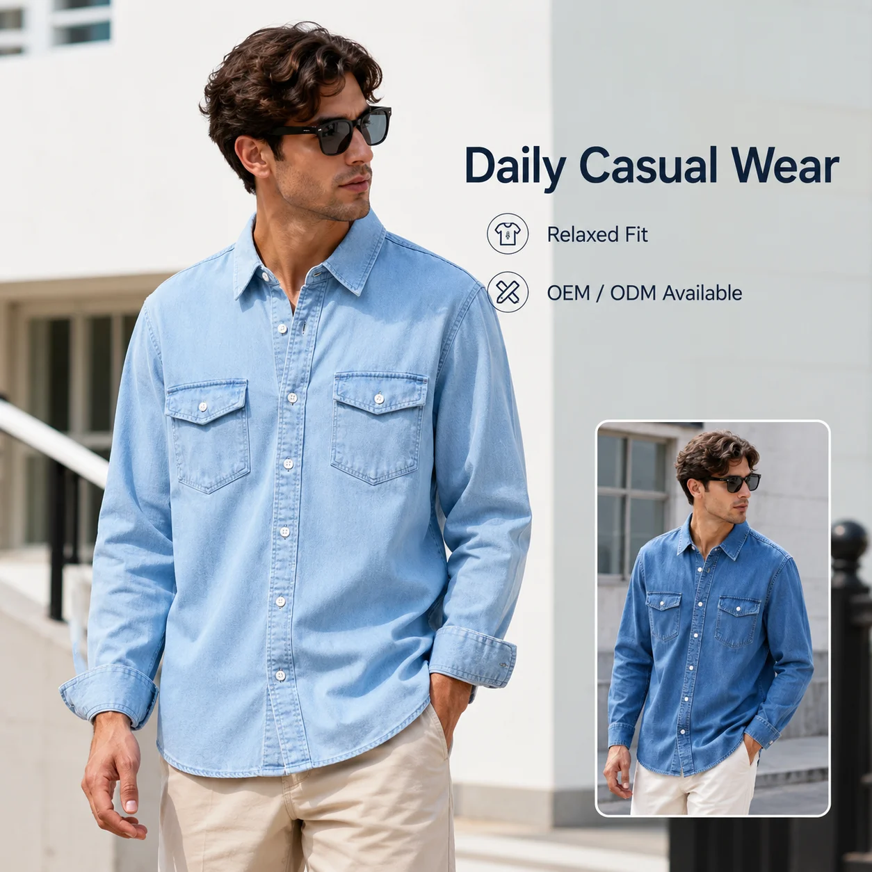 Men's Washed Shirt in Bulk Latest Men Denim Shirt Long Sleeve Jeans Shirt