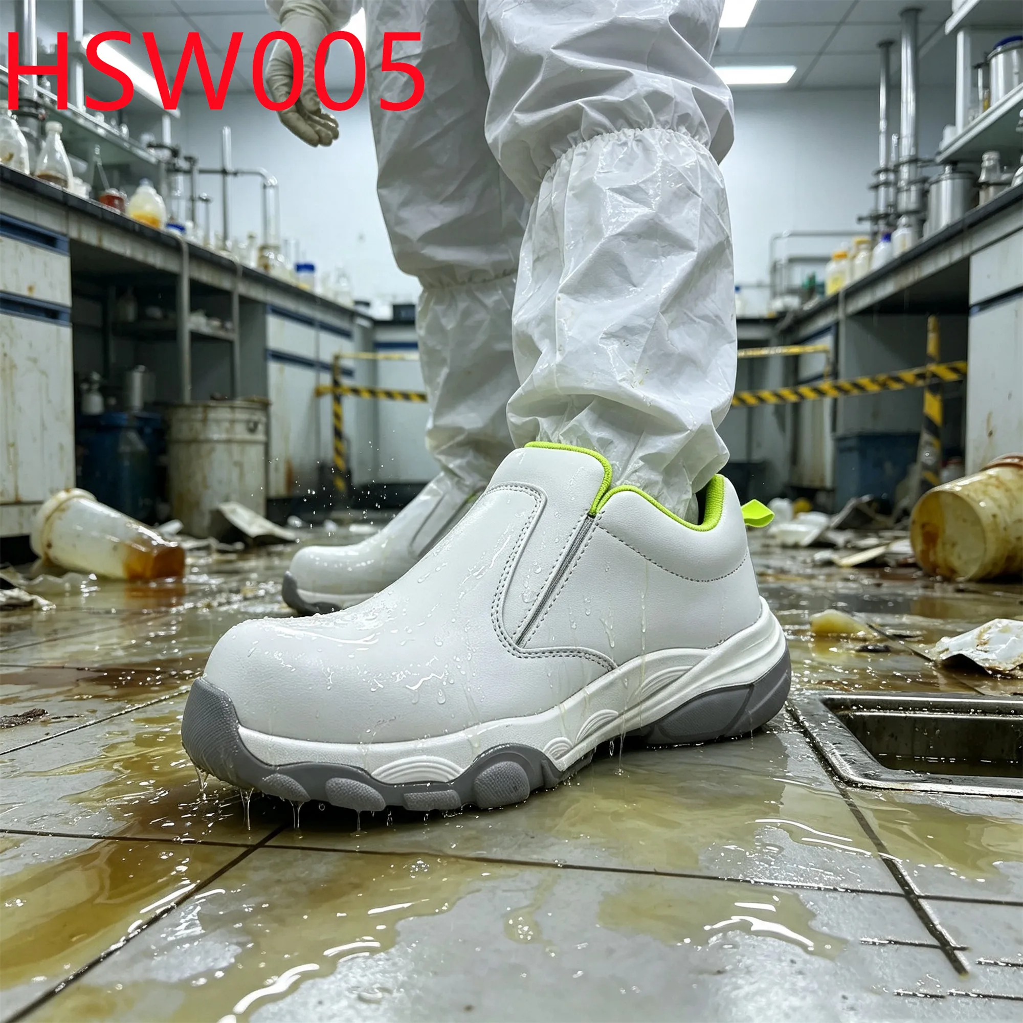 HY,Clean Workshop Pull-on Hua Singh ESD White Safety Shoes Magic Tape Design Fatigue-free Work Clogs with Fiberglass Toe HSW005