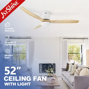 1stshine LED Ceiling Fan Simple Style White Color Natural Wood Flush Mounted Ceiling Fan with LED Light